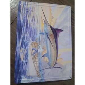 Guy Harvey Blue Marlin Old Man and the Sea Metal Sign. 12”x17”.